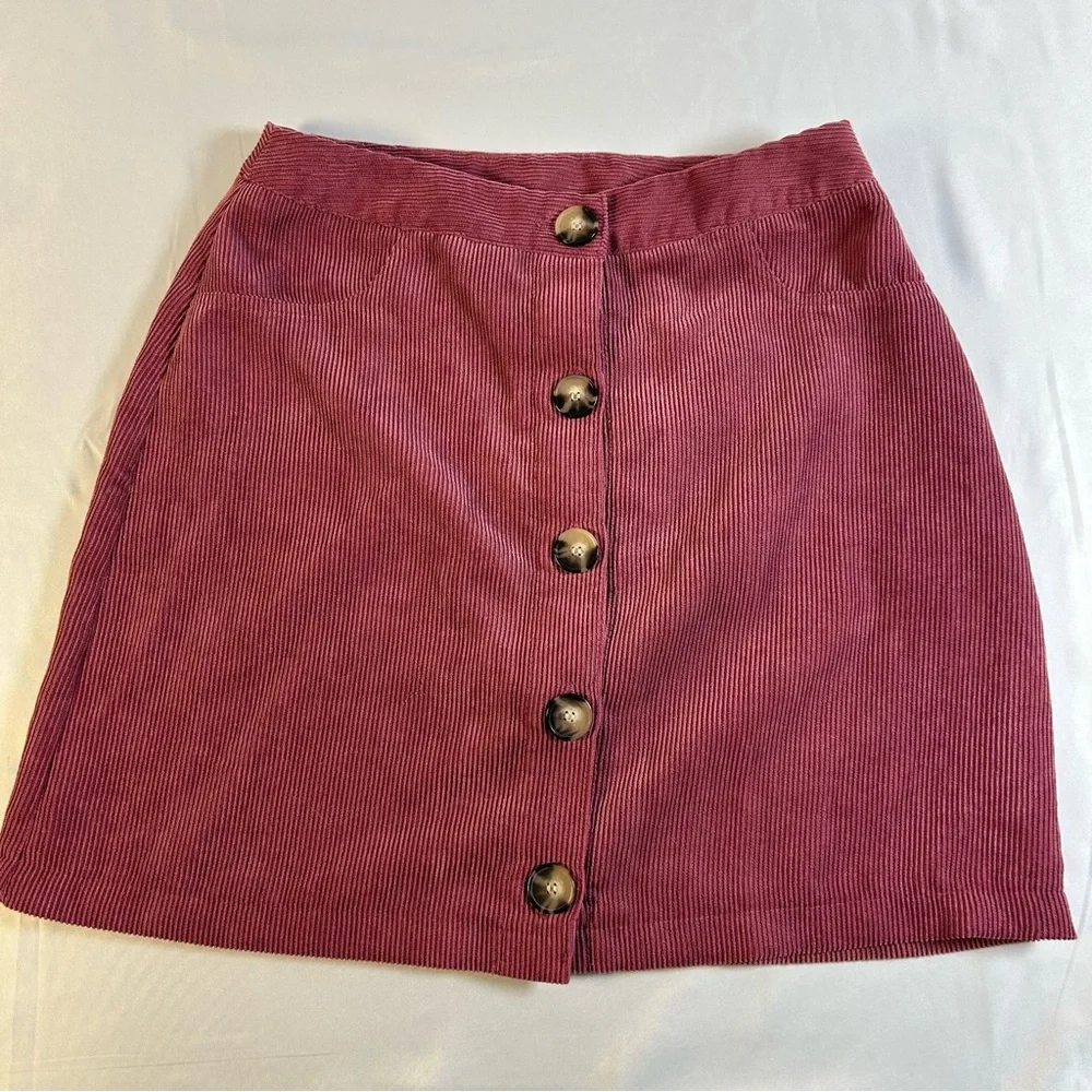 IN‎ San Francisco Women’s Corduroy Button-Front Skirt, Pink Size 1
